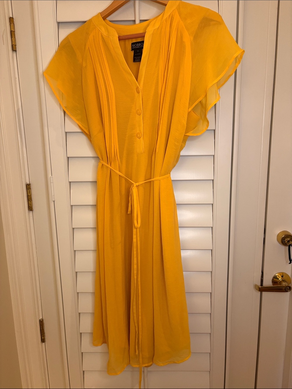 Soho Yellow Pleated Button-Front Midi Dress 1X